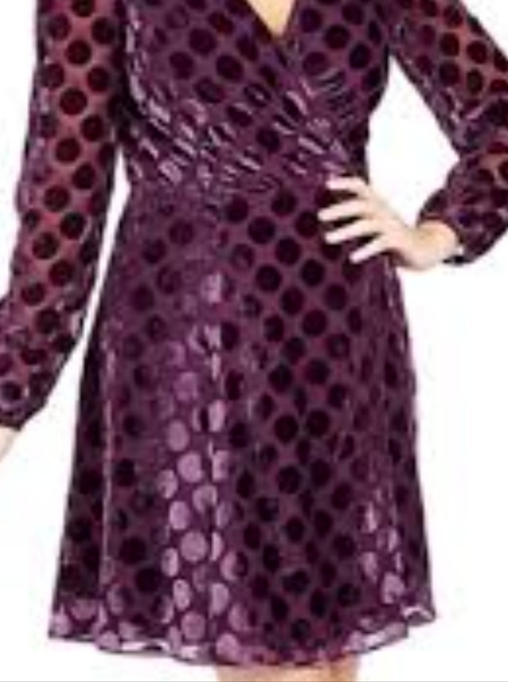 Betsey Johnson Purple Velvet Polka Dot Mini Wrap Dress Size 14 - Picture 2 of 3